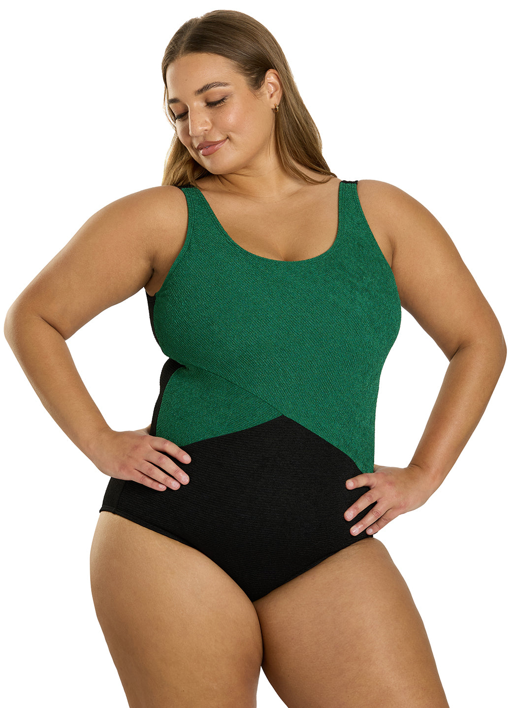 Sporti Plus Size Textured Chlorine Resistance Asymmetric