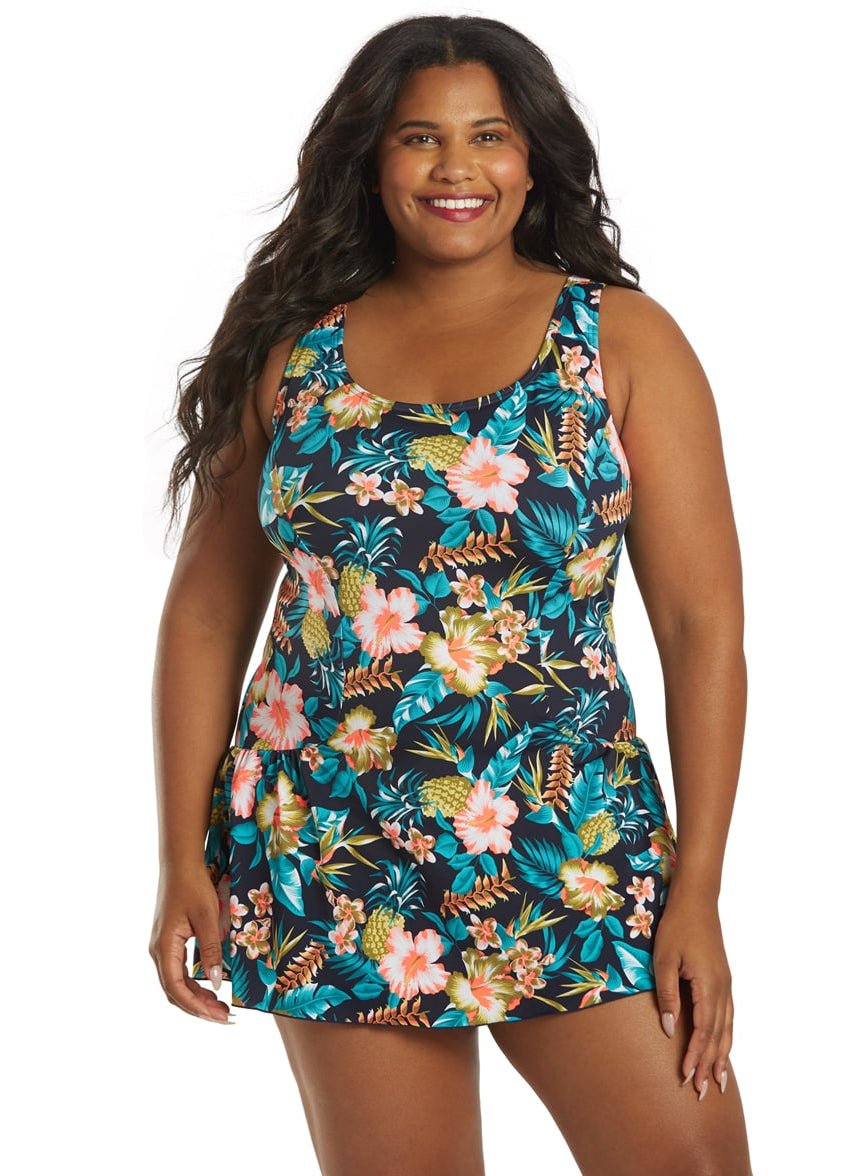 Sporti Plus Size Tropical Floral Swim Dress at
