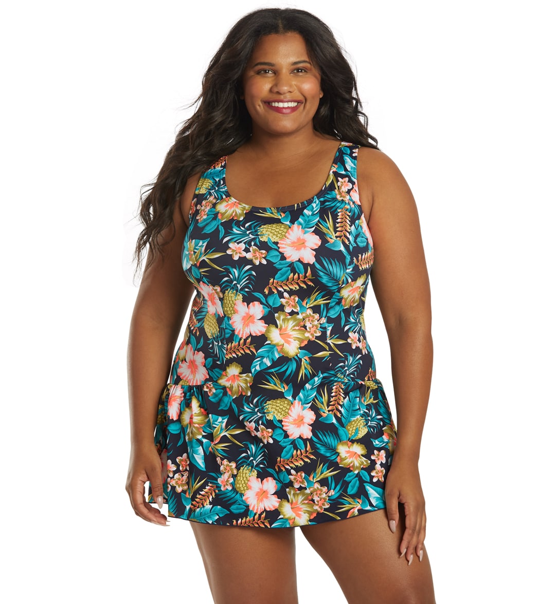 Sporti Plus Size Tropical Floral Swim Dress at - Main Image