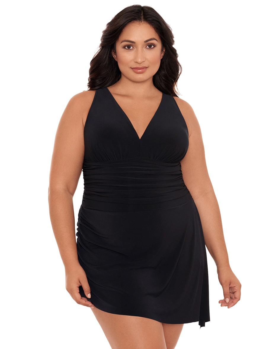 miraclesuit swim dress Magicsuit Plus Size Solid Celine - Black 5% Spandex Primary color:Blue Blazer Plus Size Women Casual