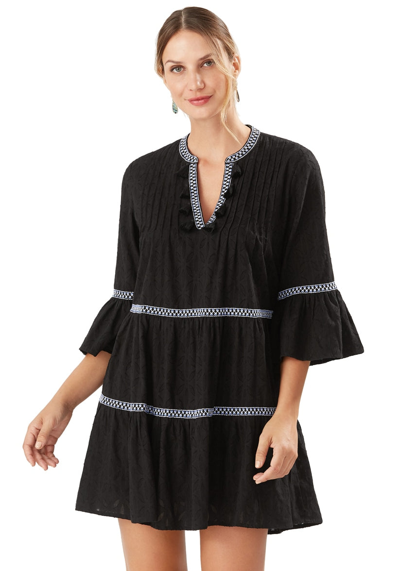 Tommy Bahama Women's Cotton Clip Jacquard Embroidered Tier Cover up Dress at