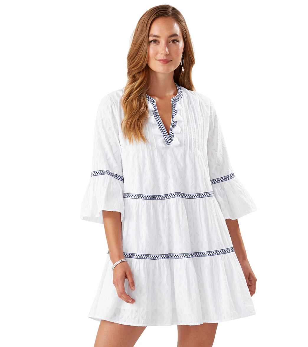 Tommy Bahama Women's Cotton Clip Jacquard Embroidered Tier Cover up Dress at