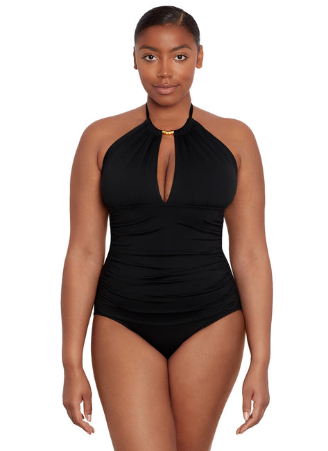Lauren Ralph Lauren Women's Beach Club Solids High Neck One Piece Swimsuit