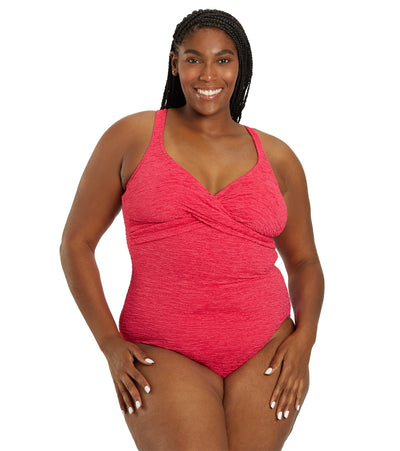 Penbrooke Krinkle Women's Plus Size Chlorine Resistant  Twist Front  Long Torso One Piece Swimsuit