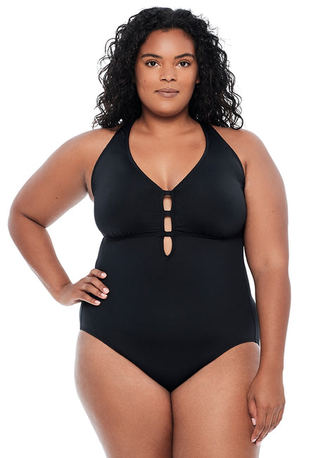 Lauren Ralph Lauren Women's Plus Size Beach Club Plunge One Piece Swimsuit