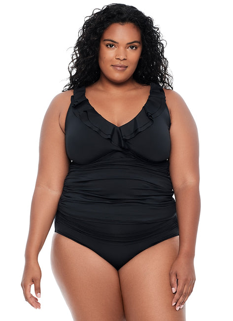 Lauren Ralph Lauren Women's Plus Size Beach Club Ruffle Tankini Top