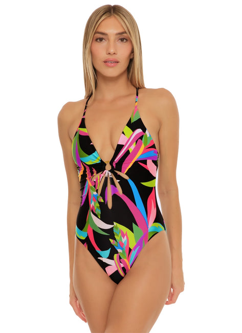 Trina Turk Women's  Birds of Paradise Cut Out Malliot One Piece Swimsuit