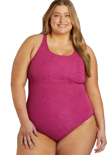 Sporti Plus Size Textured Chlorine Resistant High Neck One Piece Slimsuit