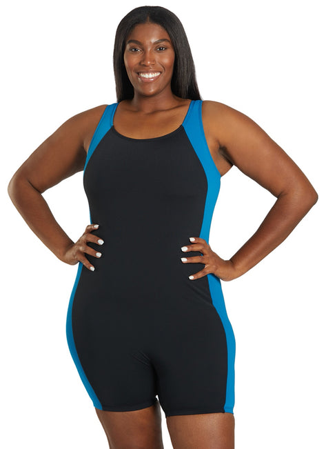Sporti Plus Size HydroLast Chlorine Resistant Splice Scoop Back Unitard One Piece Swimsuit