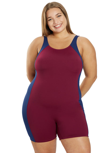 Sporti Plus Size HydroLast Chlorine Resistant Splice Scoop Back Unitard One Piece Swimsuit
