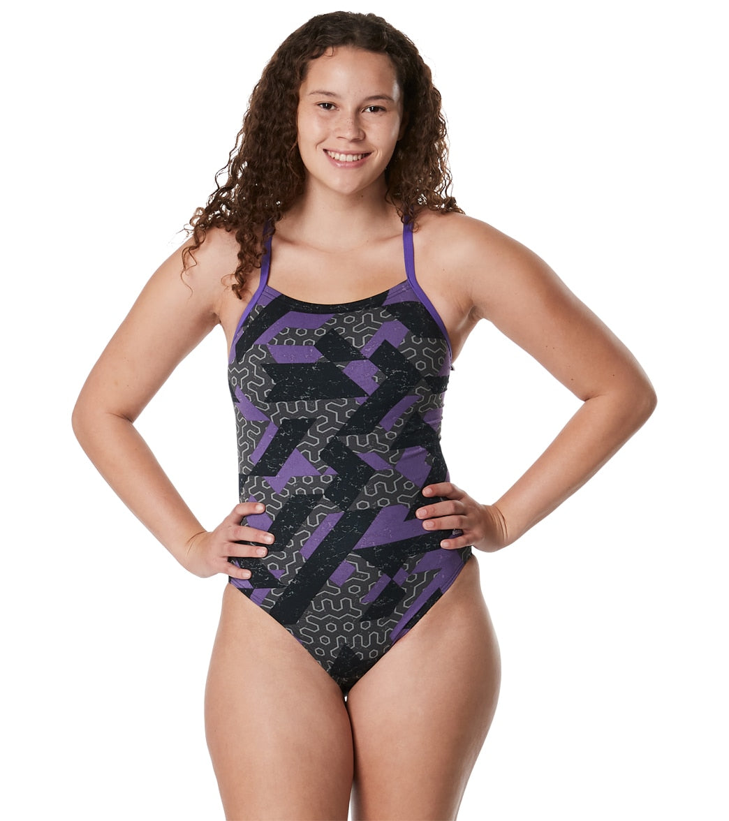 Speedo Women's Ruse Blocks Flyback One Piece Swimsuit at