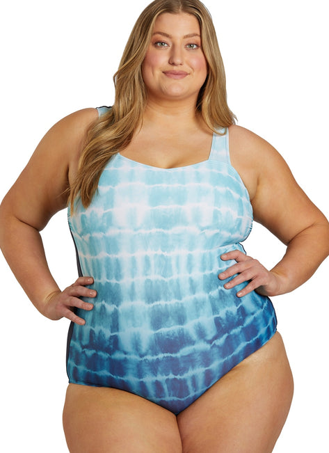 Sporti Plus Size Shibori Moderate Printed Ombre Sweetheart One Piece Swimsuit