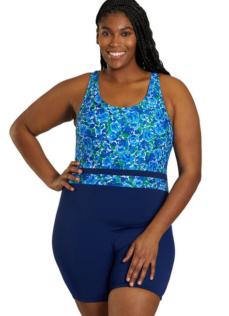 Sporti Plus Size HydroLast Spring Garden Chlorine Resistant Scoop Back Unitard One Piece Swimsuit