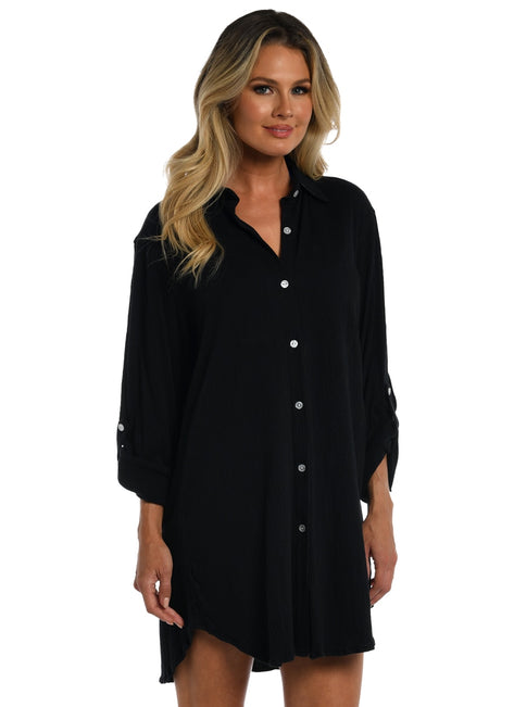 Maxine Women's Button Down Cover Up Resort Shirt