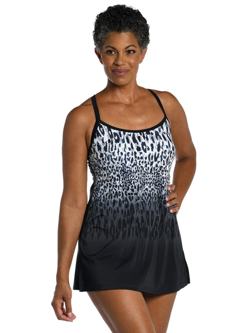 Maxine Women's Chlorine Resistant Ombre Animal Scoopneck Swim Dress