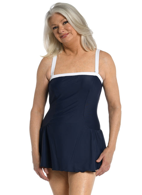 Maxine Women's Solid Bandeau Princess Seam Swim Dress