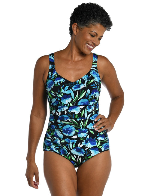 Maxine Women's Dandelion Fields Spa Chlorine Resistant Girl Leg One Piece Swimsuit