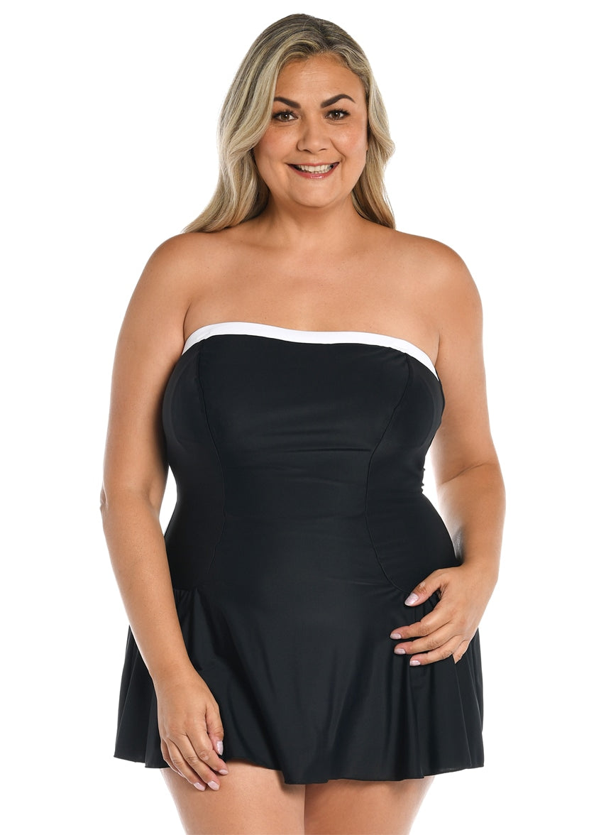 Maxine Women's Plus Size Solid Bandeau Princess Seam Swim Dress at