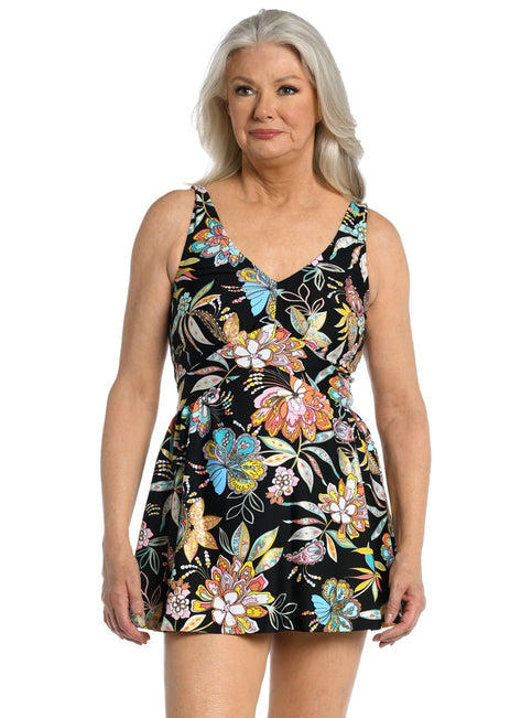 Maxine Women's Tulum Tiki Floral Empire Long Tankini Top