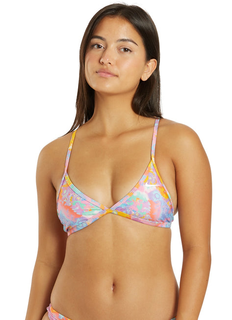 Nike Women's HydraStrong Multi Print Lace Up Tie Back Bikini Top
