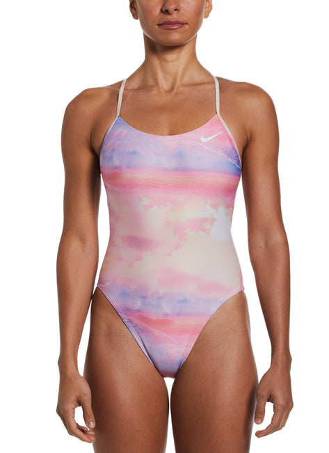 Nike Women's HydraStrong Multi Print Lace Up Tie Back One Piece Swimsuit