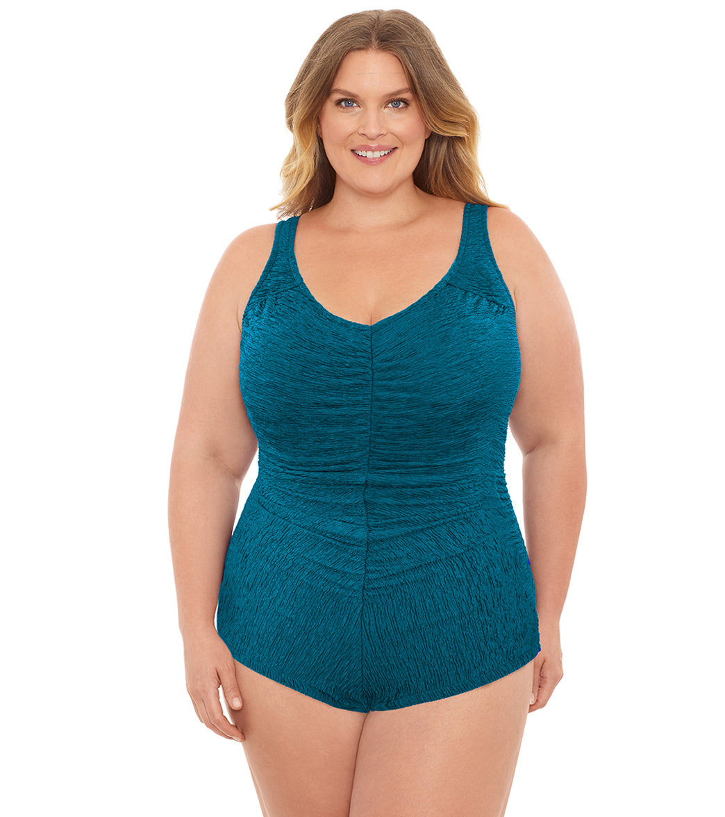 Brushstroke Shimmer Shirred Front Girl Leg One Piece (Plus Size) main image 0