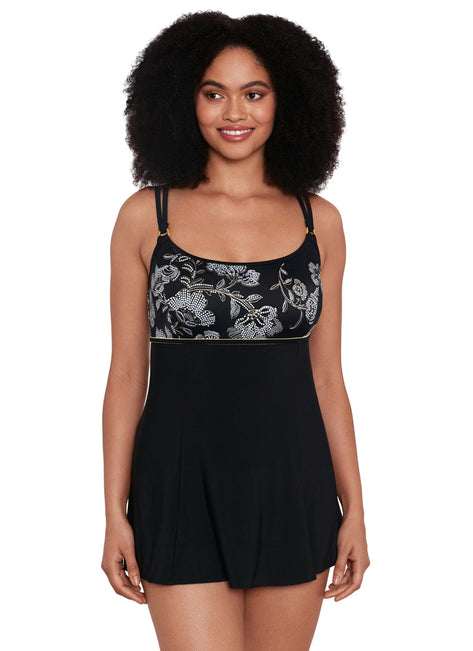 Longitude Women's Gilded Pleasure Empire Princess Seam Long Torso Swim Dress