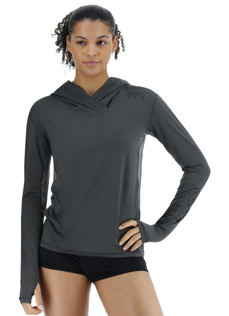 TYR Women's SunDefense Long Sleeve Hooded UPF 50+ Swim Shirt