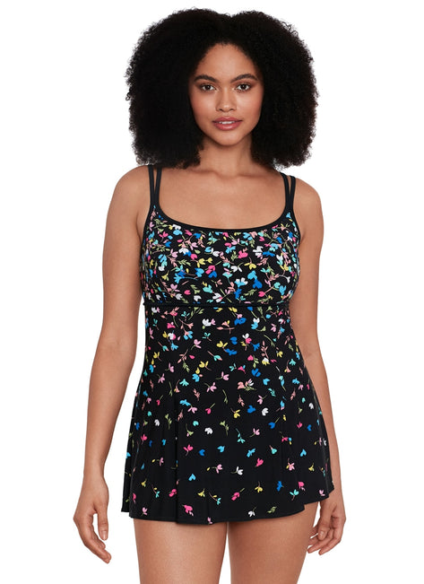 Longitude Women's Mucacha Floral Empire Princess Seam Long Torso Swim Dress