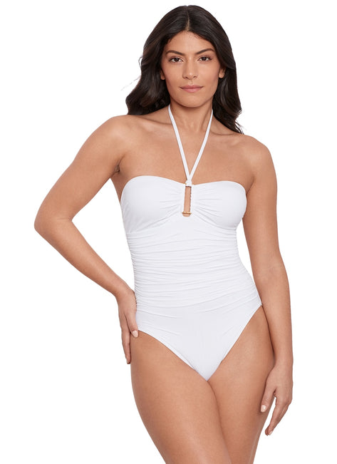Ralph Lauren Women's Beach Club Solids Ring Bandeau One Piece Swimsuit