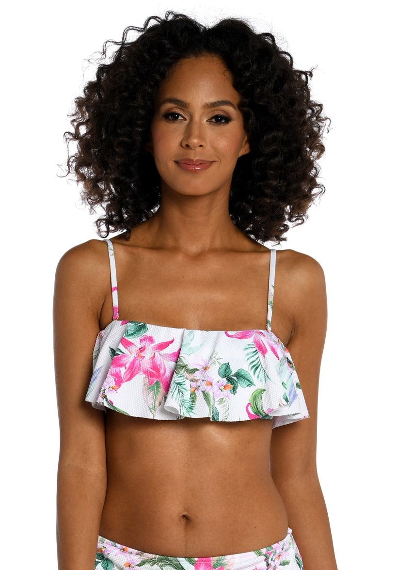 La Blanca Women's Mystic Palms Bandeau Ruffle Bikini Top at