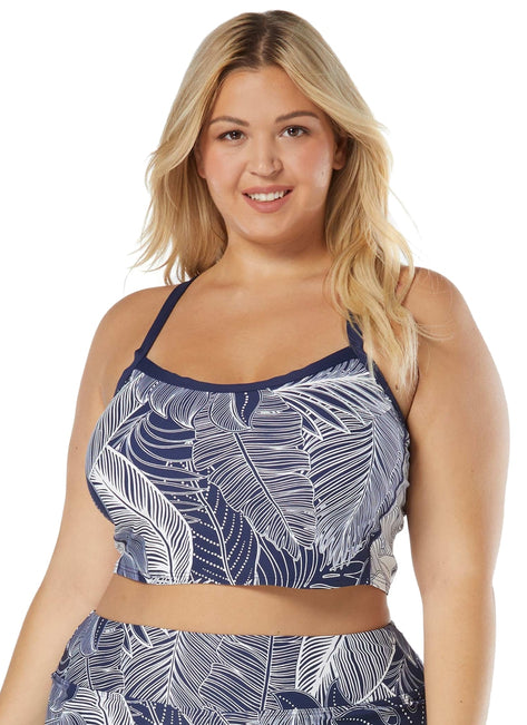 Beach House Women's Plus Size Paradise Palm Plateau Racerback Crop Bikini Top
