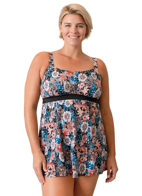 Fit4U Women's Plus Size Moon Shadow Empire Banded Swim Dress