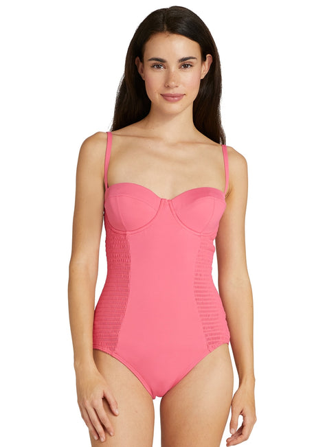 Kate Spade New York Women's Solids Smocked Underwire One Piece Swimsuit
