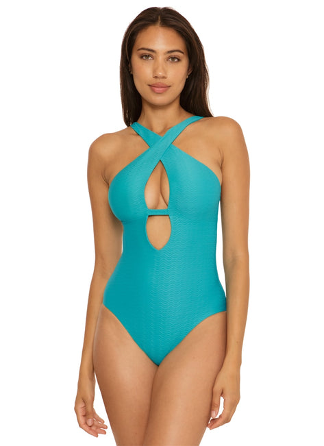 Becca Swim Women's Vibes Tessa Cross Over One Piece Swimsuit