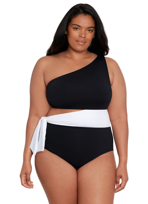 Lauren Ralph Lauren Women's Plus Size Bel Air Cut Out One Shoulder One Piece Swimsuit