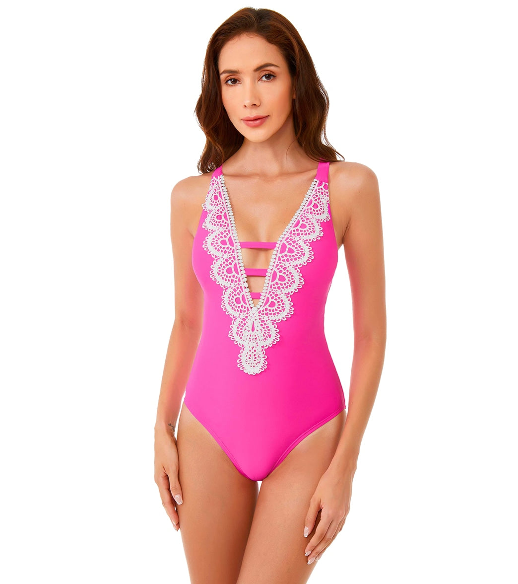 BCA by Rebecca Virtue Destination Crochet Plunge Neck One Piece