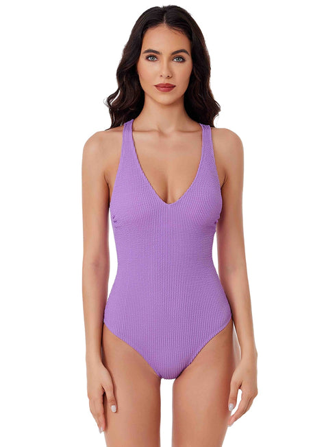 BCA by Rebecca Virtue Women's Textured Scoop Front One Piece Swimsuit