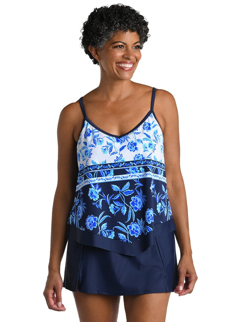 Maxine Women's Shibori Vines Flutter Tankini Top