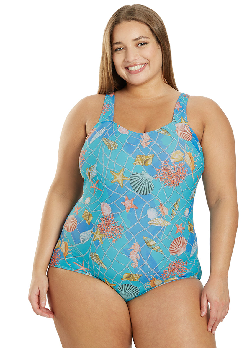 Sporti Plus Size Caribbean Sea Moderate Printed Sweetheart One