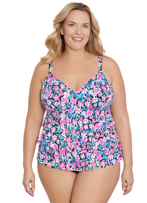 Shape Solver By Penbrooke Women's Plus Florentine Fauxkini One Piece Swimsuit