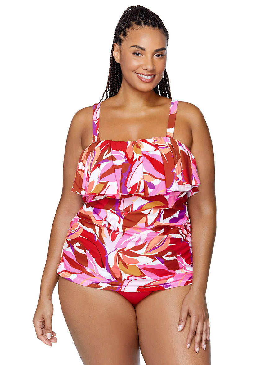 tankini top amazon tankinis plus size Raisins Curve Trendy Plus Size Sella Ruffled Tankini Top 14W Multicolor