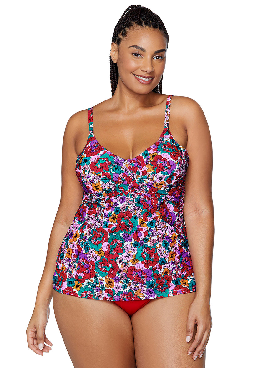 Raisins Women's Brilliant Bloom Aries Plus Size Underwire Tankini