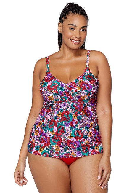 Raisins Women's Brilliant Bloom Aries Plus Size Underwire Tankini Top