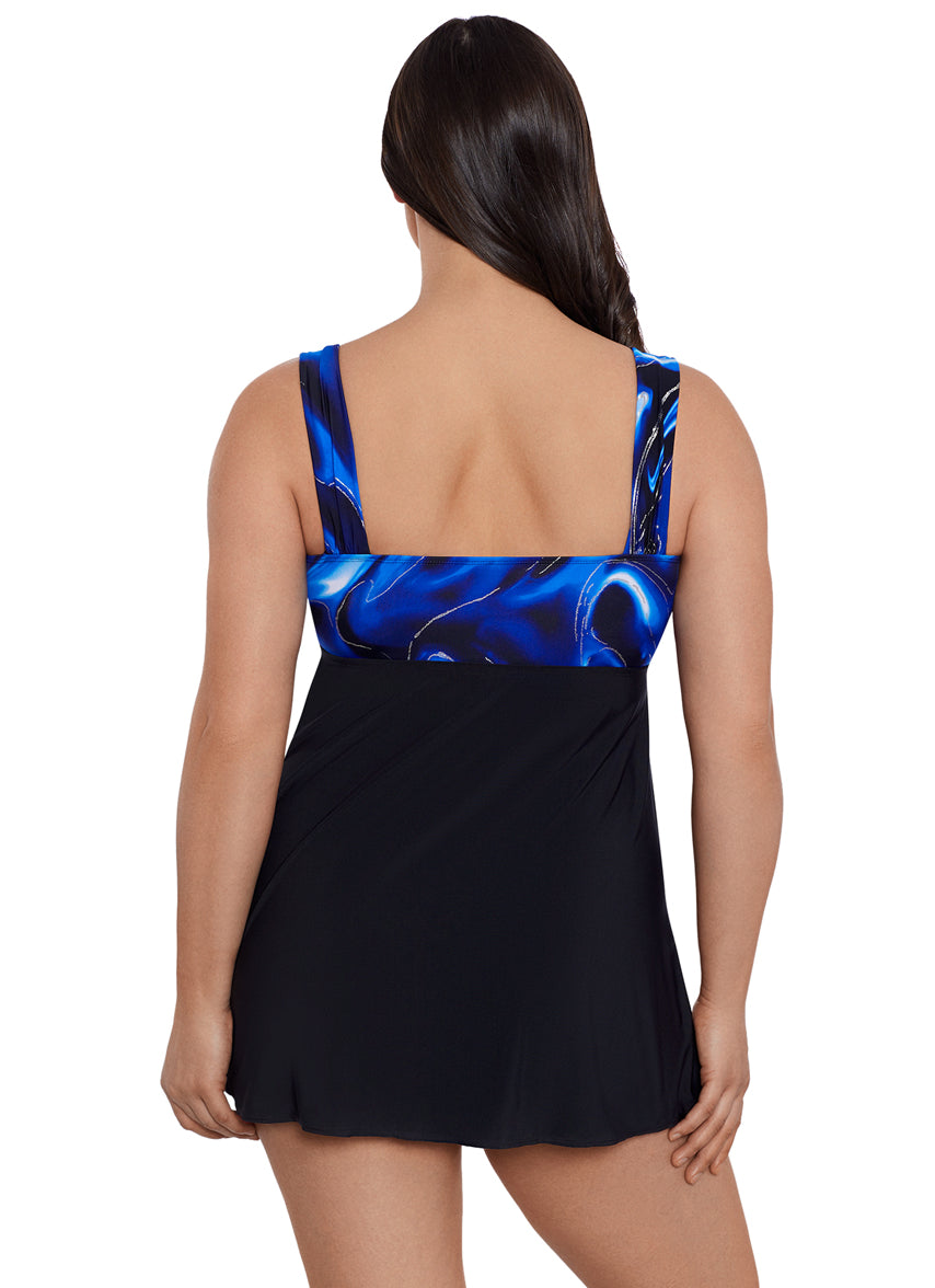 Longitude Women's Infinite Shine Tie Front Long Torso Swim Dress - Blue