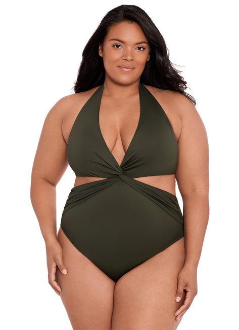 Lauren Ralph Lauren Plus Size Cut Out Halter One Piece Swimsuit