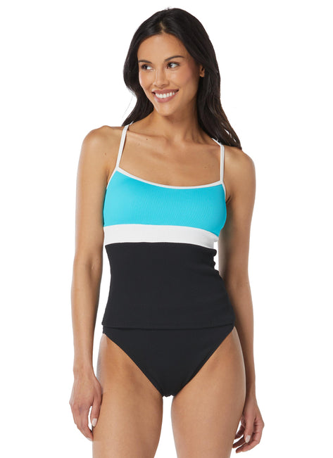 Beach House Women's Color Block Ribbed Flex Color Block Racerback Tankini Top