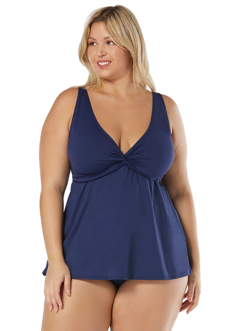 Beach House Women's Plus Size Paloma Beach Solid Willow Flyaway Hem Tankini Top