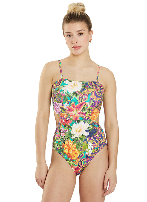 Johnny Was Women's Peacock & Paisley Heart Back Tie One Piece Swimsuit