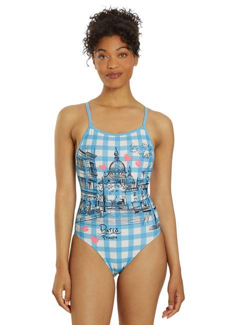 Sporti Paris Bistro Blues Thin Strap One Piece Swimsuit (22-44)